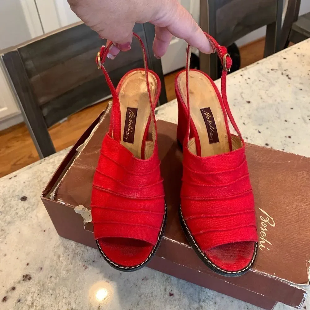 Vintage Boschi Red Wedge Sandals 5.5 with box